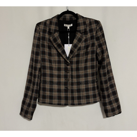 WAYF Blazer Jacket Small New Plaid Check Brown Black Fall - Picture 1 of 12